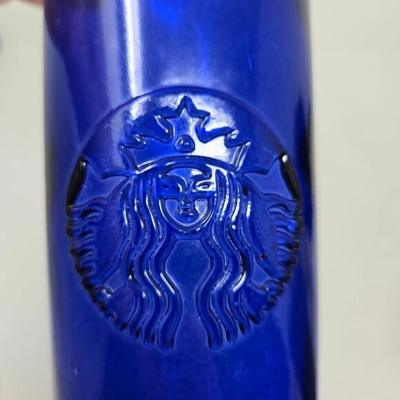 STARBUCKS Cobalt Blue Recycled Glass Water Bottle 20 oz Made in Spain - Picture 2 of 6